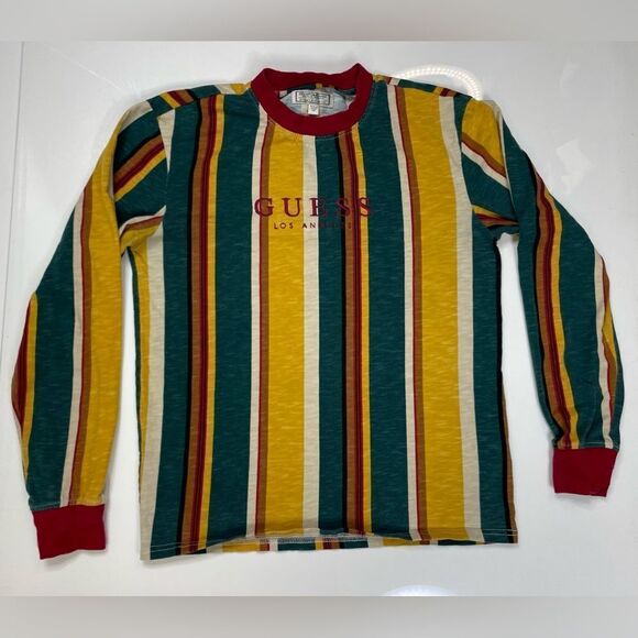Guess T-shirt Women XS Multicolor Colorblock Stripes Long Sleeve - Picture 1 of 5